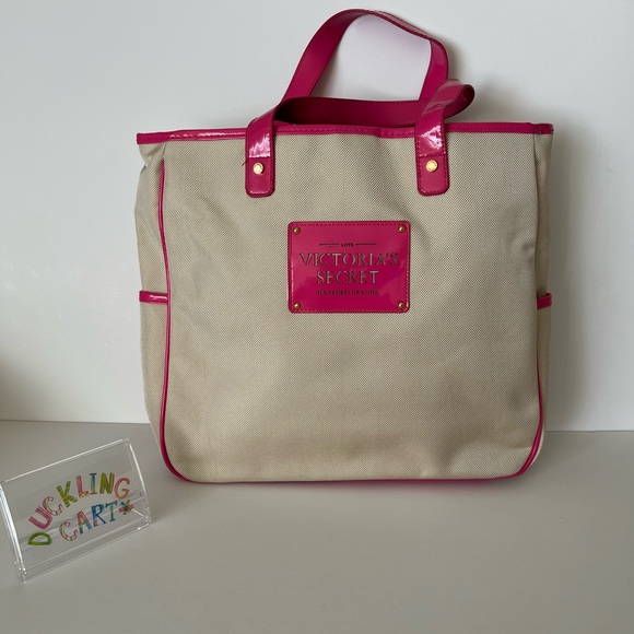 NEW Victoria's Secret Pink Trim Tote - Picture 1 of 8